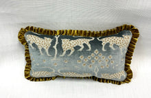 Load image into Gallery viewer, 10” X 20” Schumacher Woodland Leopard in Mineral Lumbar Pillow With Pleated Trim