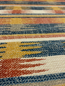 Kovi Madras Beige Blue Red Southwestern Kilim Water & Stain Resistant Upholstery Fabric STA 5023