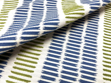 Load image into Gallery viewer, Remnant Thibaut Landmark Topsail Stripe Indoor Outdoor Fabric in Royal and Green Apple