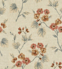 Load image into Gallery viewer, Cotton Floral Embroidered Beige Teal Orange Coral Brown Drapery Fabric