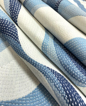 Load image into Gallery viewer, Thibaut Passage Stain Resistant Waterfall Navy Blue Cream Upholstery Fabric STA 5060