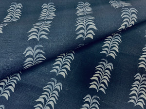 Heather Chadduck Petite Frond Indigo Navy Blue Off White Linen Drapery Upholstery Fabric