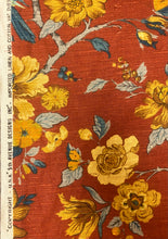 Load image into Gallery viewer, Vintage Rusty Red Mustard Gold Teal Bird Horal Cotton Upholstery Drapery Fabric WHS 5168