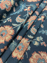 Load image into Gallery viewer, Navy Blue Coral Beige Foral Jacobean Matelasse Upholstery Fabric WHS 4624