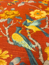 Load image into Gallery viewer, Vintage Rusty Red Mustard Gold Teal Bird Horal Cotton Upholstery Drapery Fabric WHS 5168