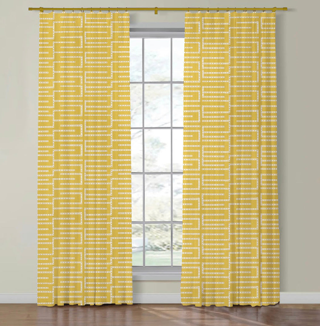 Set of Two Made to Order Thibaut Architect Embroidery Side Drapery Panels