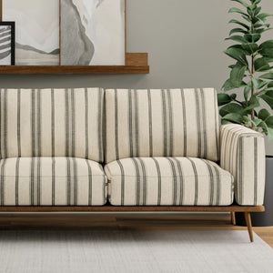 Oatmeal Beige Black Stripe Upholstery Fabric