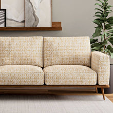 Load image into Gallery viewer, Heavy Duty Stain Resistant Mustard Yellow Cream Abstract Geometric Upholstery Fabric