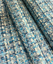 Load image into Gallery viewer, Designer Navy French Blue Grey MCM Mid Century Modern Tweed Upholstery Fabric STA 5169