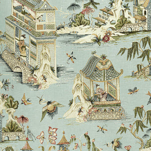 Set of Two Made to Order Thibaut Grand Palace Chinoiserie Side Drapery Panels