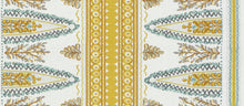 Load image into Gallery viewer, Cotton Linen Cream Mustard Yellow Blue Grey Stripe Floral Drapery Fabric FB