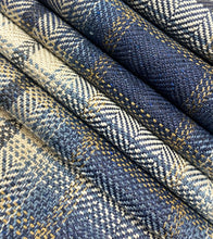 Load image into Gallery viewer, Romo Elbury Indigo Navy Blue Cream Mustard Plaid Upholstery Fabric STA 5104