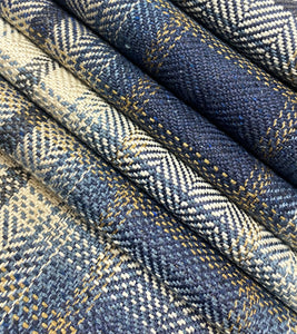 Romo Elbury Indigo Navy Blue Cream Mustard Plaid Upholstery Fabric STA 5104