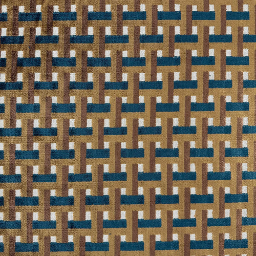 Mustard Gold Copper Brown Teal Geometric Upholstery Fabric MGF