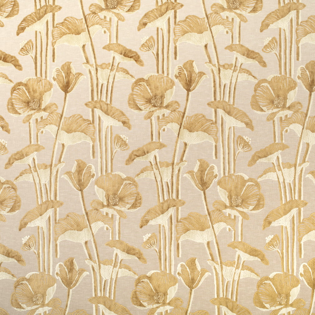 Taupe Mustard Gold Buttercream Floral Cut Velvet Upholstery Fabric