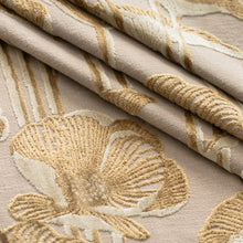 Load image into Gallery viewer, Taupe Mustard Gold Buttercream Floral Cut Velvet Upholstery Fabric