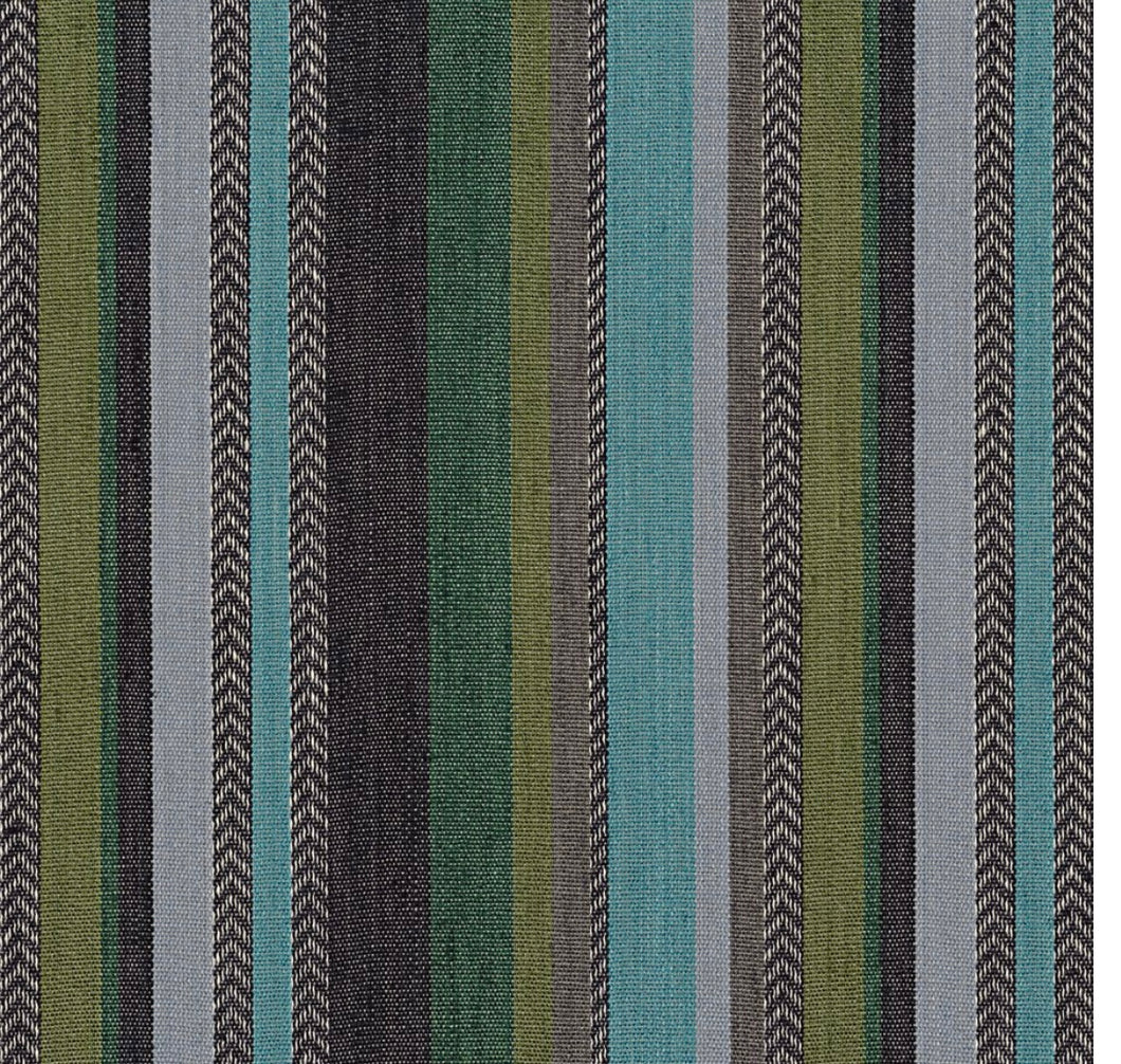 Casamance Costa Nova Woven Hand-Made Stripe Turquoise Green Blue Grey Black Upholstery Fabric