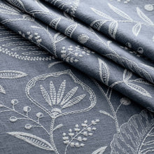 Load image into Gallery viewer, French Blue Off White Floral Embroidered Upholstery Drapery Fabric / Wedgewood