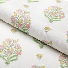 Load image into Gallery viewer, Cotton White Green Mustard Pink Floral Upholstery Drapery Fabric