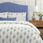 Load image into Gallery viewer, Cotton White Mustard Navy Blue Floral Upholstery Drapery Fabric