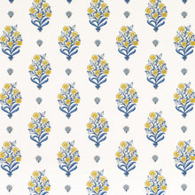 Load image into Gallery viewer, Cotton White Mustard Navy Blue Floral Upholstery Drapery Fabric