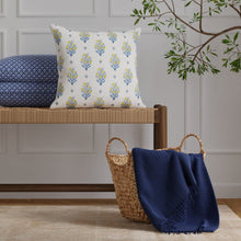 Load image into Gallery viewer, Cotton White Mustard Navy Blue Floral Upholstery Drapery Fabric