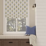 Load image into Gallery viewer, Cotton White Mustard Navy Blue Floral Upholstery Drapery Fabric