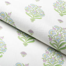 Load image into Gallery viewer, Cotton White Purple Green Blue Floral Upholstery Drapery Fabric