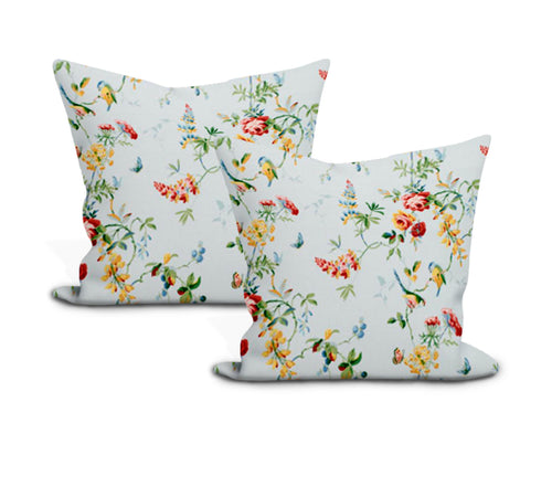 Schumacher chickadee floral pillow cover 