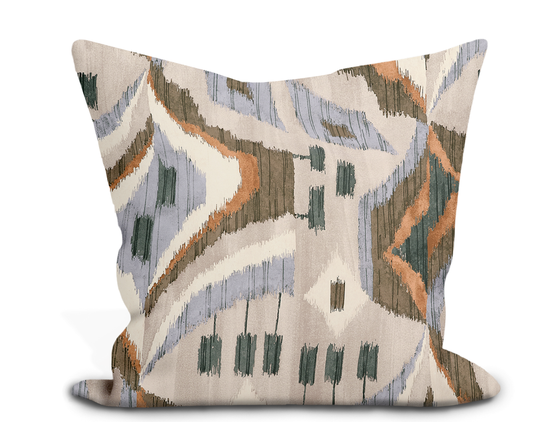 Custom Pillow Cover in Ikat Thibaut Artesian Velvet in Birch - One Side