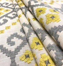 Load image into Gallery viewer, Kravet Design 33316-411 Embroidered Grey Green Chartreuse Ikat Drapery Fabric WHS 5179