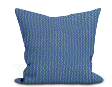 Load image into Gallery viewer, Custom Pillow Cover in Geometric Thibaut Coronado Embroidery in Blue - One Side