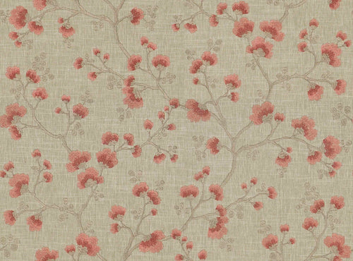 Cotton Blend Floral Embroidered Beige Coral Drapery Fabric