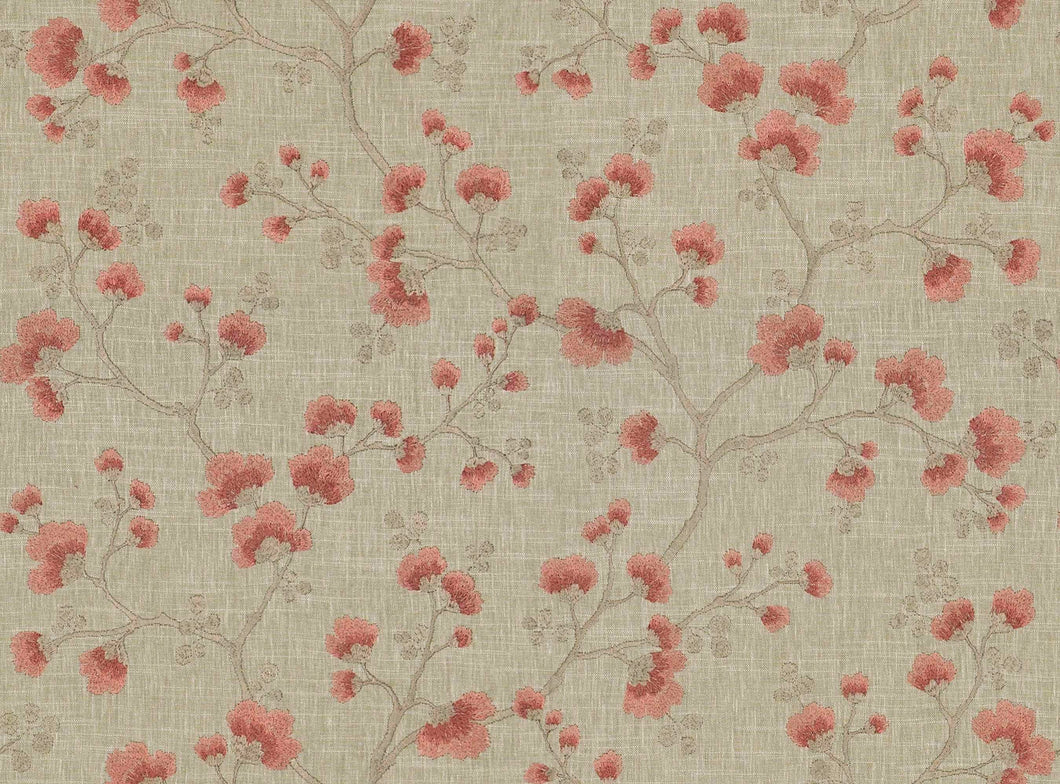 Cotton Blend Floral Embroidered Beige Coral Drapery Fabric