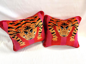 Schumacher Jokhang Velvet Pillows in Pink & Red - a Pair