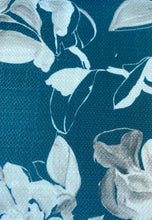 Load image into Gallery viewer, Teal White Grey Floral Upholstery Drapery Fabric