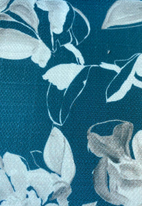 Teal White Grey Floral Upholstery Drapery Fabric