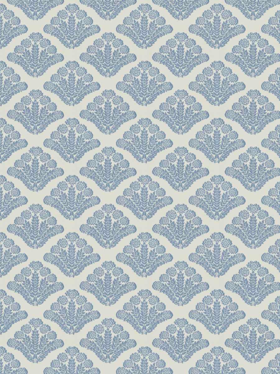 Cream French Blue Floral Drapery Fabric FB
