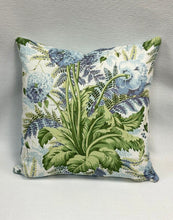 Load image into Gallery viewer, 22” X 22” Pillow Cover in Floral Thibaut Dahlia in Sky on White - a Pair