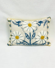 Load image into Gallery viewer, 9” X 16” Schumacher Marguerite Embroidery Blue &amp; Ochre Lumbar Pillow Cover