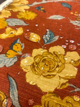 Load image into Gallery viewer, Vintage Rusty Red Mustard Gold Teal Bird Horal Cotton Upholstery Drapery Fabric WHS 5168