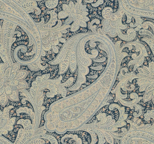 Cotton Navy Blue Cream Green Wine Paisley Upholstery Drapery Fabric FB