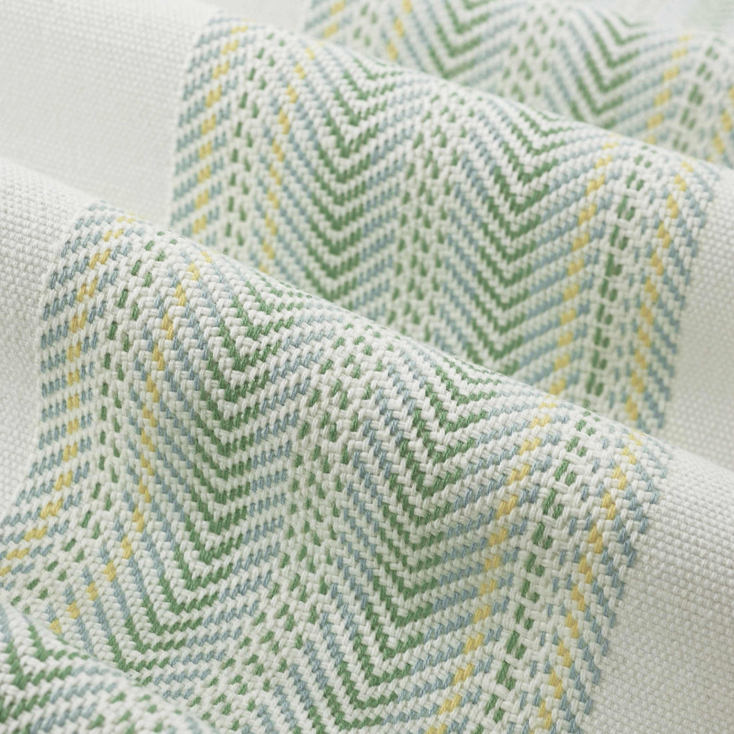 Cotton Cream Green Yellow Aqua Herringbone Stripe Upholstery Drapery Fabric FB