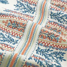 Load image into Gallery viewer, Cotton Linen Cream Coral Blue Stripe Floral Drapery Fabric FB