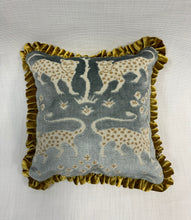 Load image into Gallery viewer, 14” X 14” Schumacher Woodland Leopard in Mineral Pillow With Pleated Trim