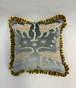 14” X 14” Schumacher Woodland Leopard in Mineral Pillow With Pleated Trim