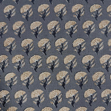 Load image into Gallery viewer, Linen Blend Navy Denim Blue Brown Floral Upholstery Drapery Fabric MGF
