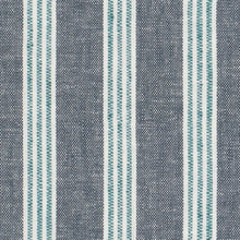 Load image into Gallery viewer, Cotton Blend Navy Blue White Teal Stripe Upholstery Drapery Fabric FB