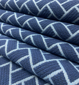 1.4 Yard Remnant Thibaut Cobblestone Marine Stain Resistant Navy Blue Geometric Upholstery Fabric STA 5120