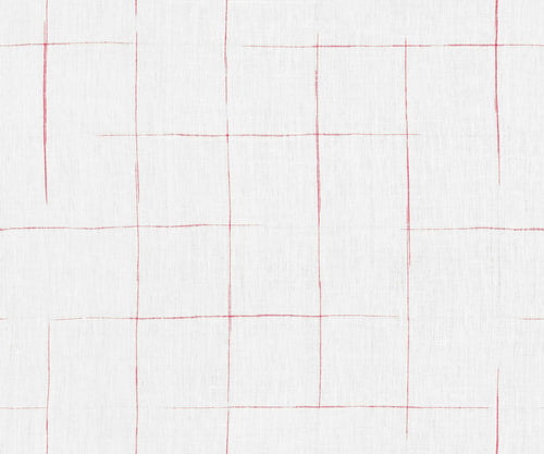 Linen Cream Pink Coral Check Drapery Fabric